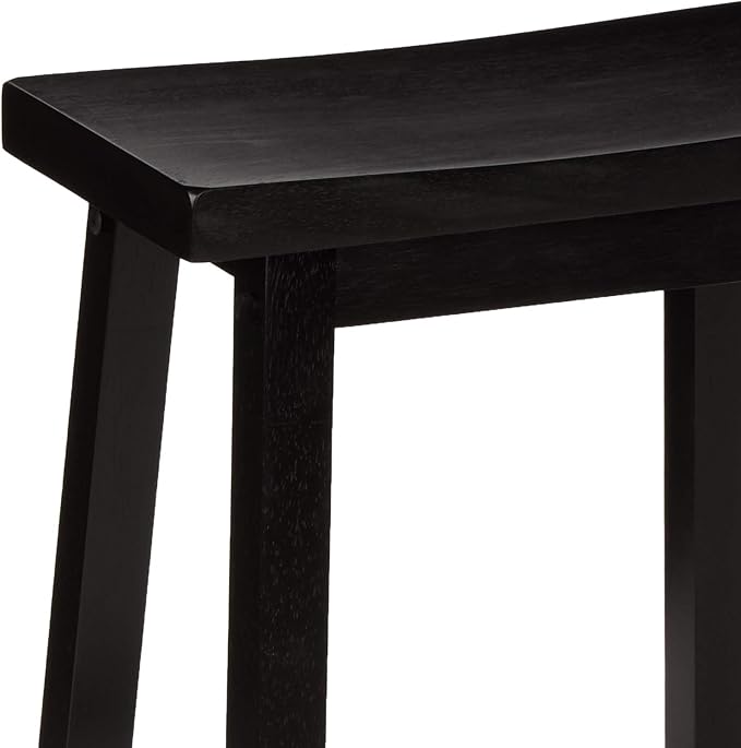 Amazon Basics Solid Wood Saddle-Seat Counter Height Bar Stools for Kitchen Island with Footrest, 24-Inch Height, Black, Set of 2