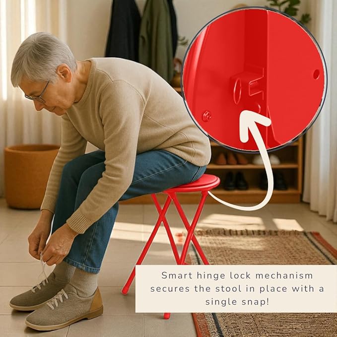 Lavish Home Folding Stool - Backless 24-Inch Stool with 225lb Capacity for Kitchen or Rec Room - Portable Indoor Counter Bar Stools (Red)