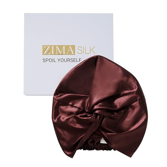 ZIMASILK 22匁 100%マルベリーシルク製ナイトキャップ 就寝用 レディースヘアケア 最高級6Aシルクヘアラップ プレミアムゴムバンド付き (1点、バーガンディ)