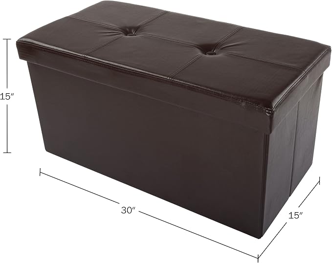 Storage Ottoman - 30-Inch Folding Faux Leather Footrest, Linen Chest, or Bench with Removable Bin for Living Room or Bedroom by Lavish Home (Brown)