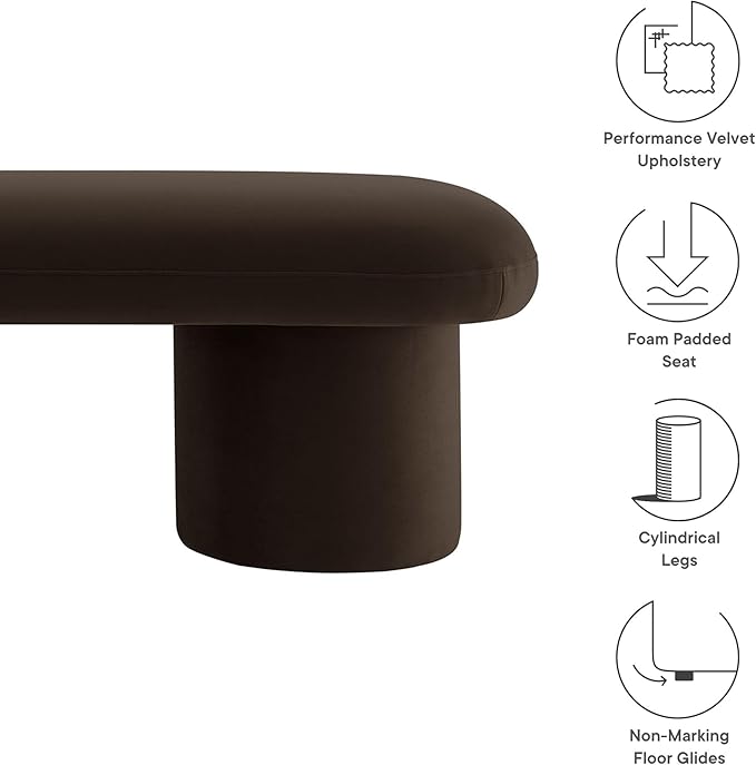 Modway Orla Performance Velvet Upholstered Bench in Chocolate Brown