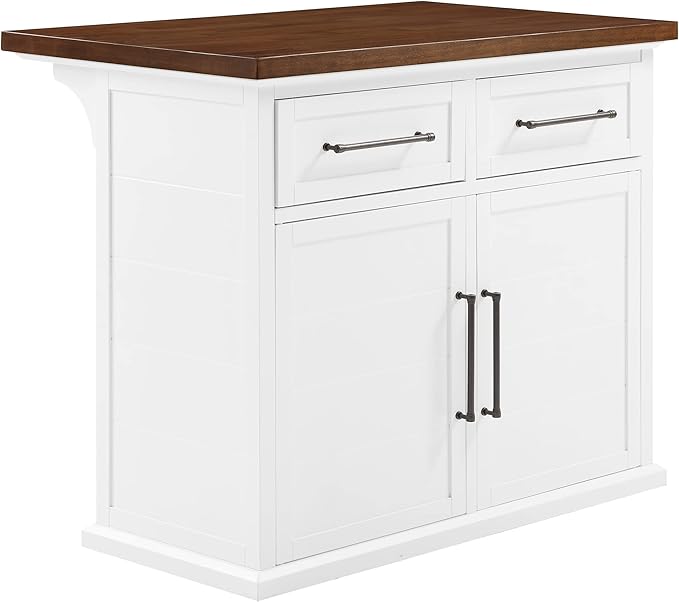 Crosley Furniture Bartlett Kitchen Island with Wood Top, White/Walnut
