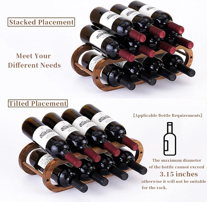 Navtcow Wine Rack and Water Bottle Organizer 2 in 1 for Cabinet and Countertop - Adjustable in 2 Sizes (Acacia Wood 2 Tier)