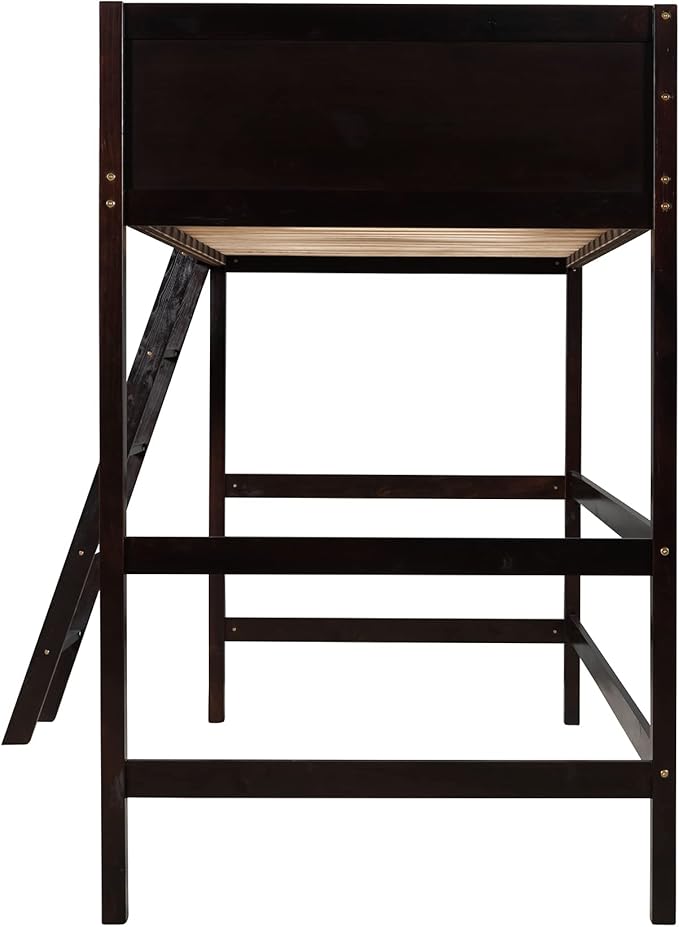 Merax Twin Modern Kids Wood Loft Bed with Gardrail and Ladders Loft Bunk Bed for Juniors, No Box Spring Needed, Espresso