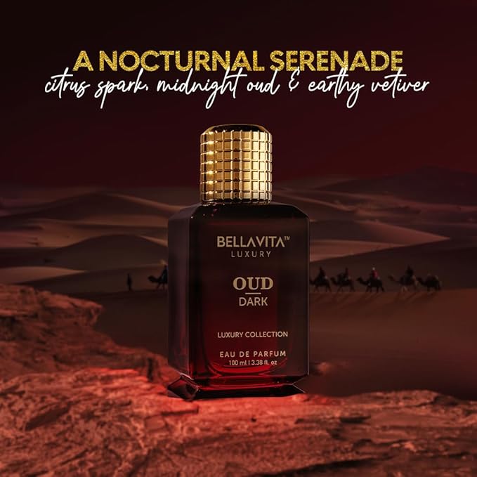 BellaVita Luxury OUD Dark Eau De Parfum (100ml) Unisex | Intense Arabian Perfume | Infused with Citrus, Grapefruit, Floral, Vetiver, Orris, Musky OUD | Arabic Dark Perfume for Women & Men