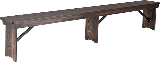 Flash Furniture HERCULES 8' x 12" Solid Pine Folding Farm Bench in Antique Rustic Mahogany