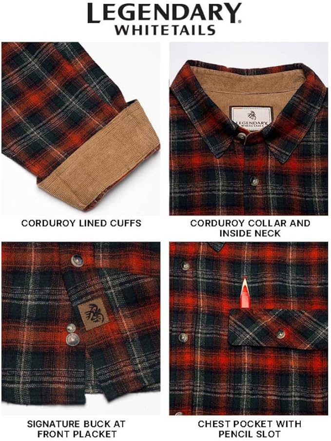 Legendary Whitetails Mens Long Sleeve Button Down 100% Cotton Flannel Shirt