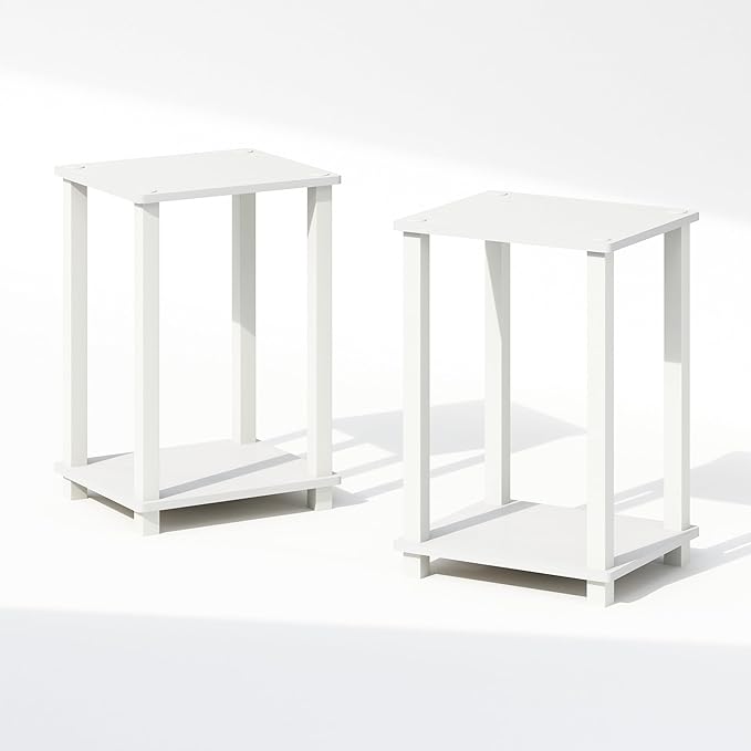 Furinno Simplistic Night Stand Set of 2, 2-Tier Small Nightstand with Open Shelf, Toolless Bedside Table, End Table, Side Table, for Bedroom, Closet, Dorm, White