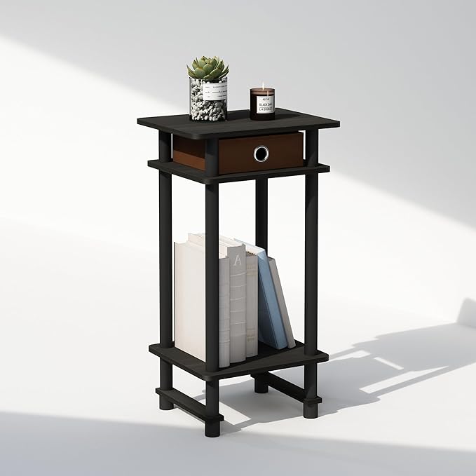Furinno Turn-N-Tube Tall Nightstand with Bin, 1-Pack, Plastic Poles, Espresso/Brown