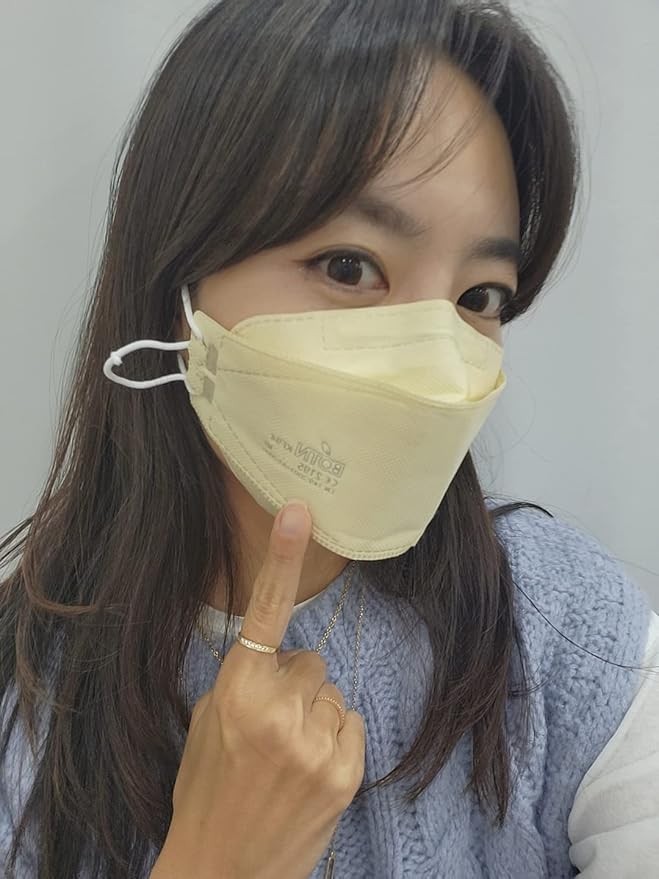 BOTN 10Pcs Large Adult Four colors, KF94 Protective Safety Face Mask, Adjustable Strap, Made in Korea(Pi,Be,Gr,Ye)