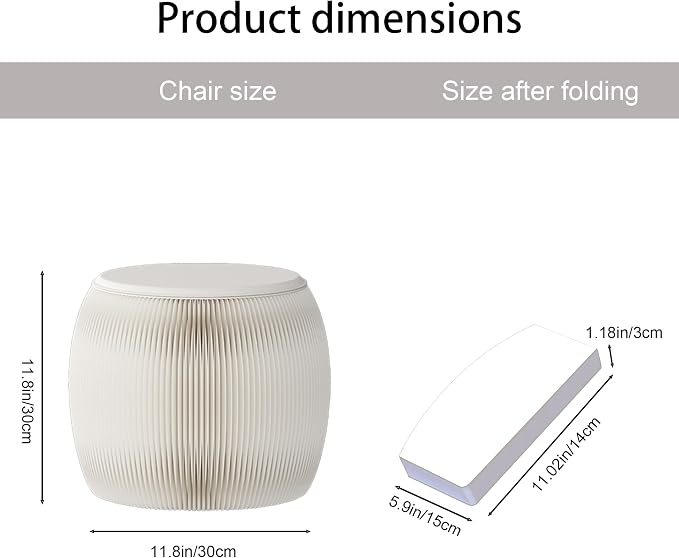 Folding Stool, 660lb Load Capacity Foldable Paper Stool - 11.8 Inch Modern Minimalist Stool for Living Room, Eco-Friendly Kraft Paper Honeycomb Design, Folds Flat to 1.2 Inch (white B, 11.8in)