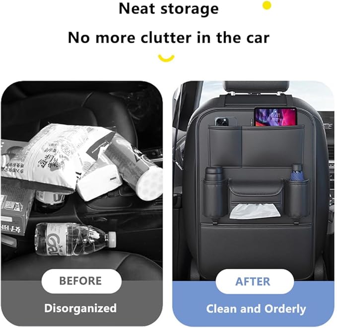 Tumecos Car Backseat Storage Bag,Seat Back Organizer with Tissue Box,Multifunctional Kick Mat,Backseat Protector Cover Pad,Large Capacity Seat Back Storage Hanging Bag(Style A)