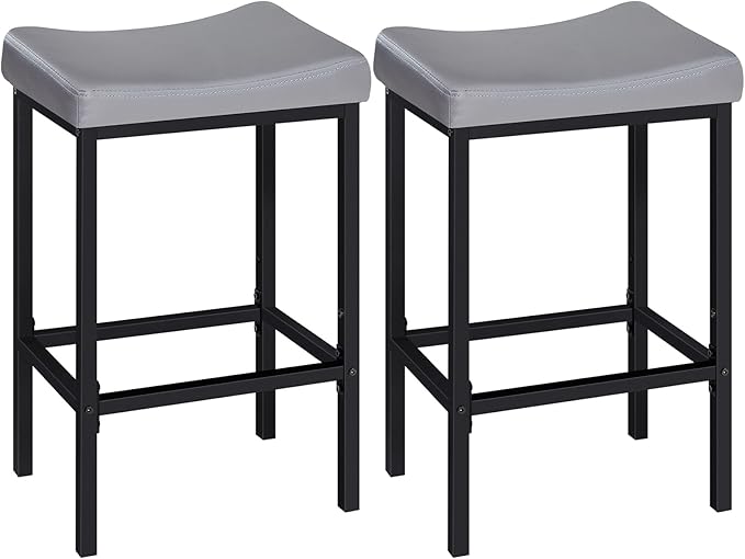 HOOBRO Bar Stools Set of 2, 24.8 Inches Bar Chairs, Counter Height Stools, Saddle Barstools with Curved Surface, 2.4" Thick Upholstery, for Kitchen, Dining Room, Gray and Black BG10BY01