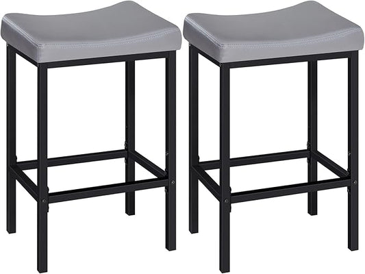 HOOBRO Bar Stools Set of 2, 24.8 Inches Bar Chairs, Counter Height Stools, Saddle Barstools with Curved Surface, 2.4" Thick Upholstery, for Kitchen, Dining Room, Gray and Black BG10BY01