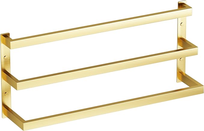 SEIDO 30 Inch 3-Tier Towel Rack, Heavy Duty Square Ladder Design Towel Bar Wall Mounted, Brushed Gold 304 Stainless Steel Rustproof Towel Holder for Bathroom, Kitchen, Laundry