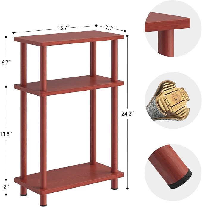 Apicizon 3 Tier End Table, Narrow Side Table with Storage Shelf, Bedroom, Living Room, Entryway, Farmhouse, Dark Brown