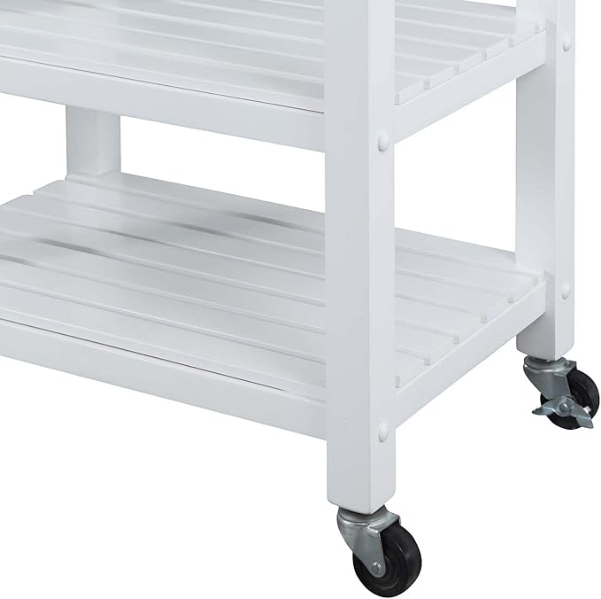 Convenience Concepts Ellaine Butcher Block Kitchen Cart 24.75" - 4 Tier Kitchen Island with Storage Drawer, Dining Room Wine Rack on Wheels, Coffee Station Table, Mobile Utility Trolley, White