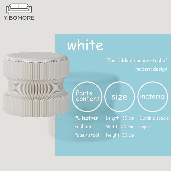 Folding Stool, 660lb Load Capacity Foldable Paper Stool - 11.8 Inch Modern Minimalist Stool for Living Room, Eco-Friendly Kraft Paper Honeycomb Design, Folds Flat to 1.2 Inch (white A, 11.8in)