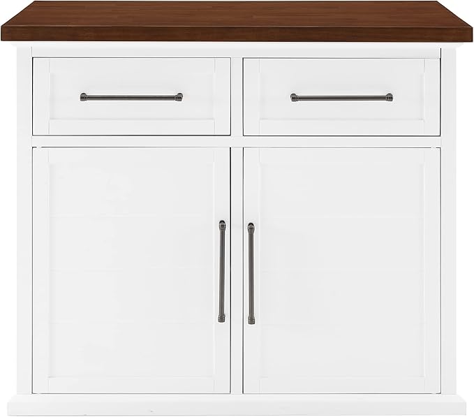 Crosley Furniture Bartlett Kitchen Island with Wood Top, White/Walnut