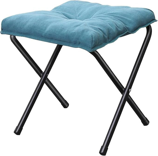 Foldable Ottoman Foot Rest, Foot Stool with Soft Cushion, Compact Lazy Sofa Stool for Living Room Bedroom Office Dorm RV (Blue)