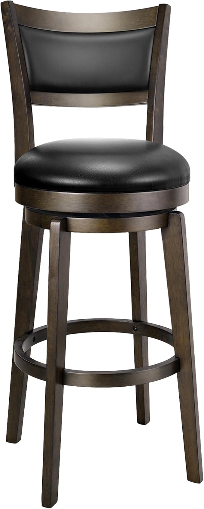 PrimeZone Swivel Bar Stools Set of 1, 30 Inch Bar Height Barstools, Black Faux Leather Bar Stool with High Backrest & Solid Wood Legs & Wrap-Around Footrest, Counter Stools for Kitchen Island, Pub