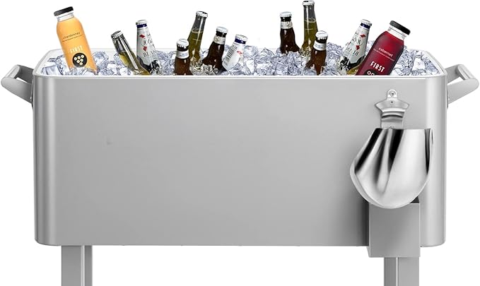 80 Quart Rolling Ice Chest Cooler Cart,Patio Backyard Party Drink Beverage Bar Stand Up Cooler Trolley with Ice Scoop