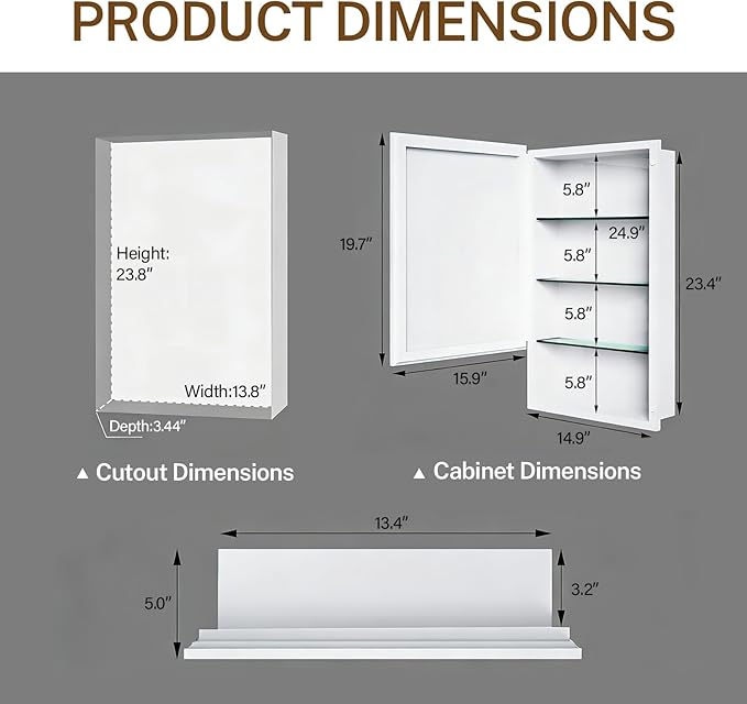 16x26 inch Bathroom Medicine Cabinet with Mirror, Platstic Framed Beveled Edge Mirror Cabinet with Removable Shelves, Extra Storage Space, Recessed or Surface Mount