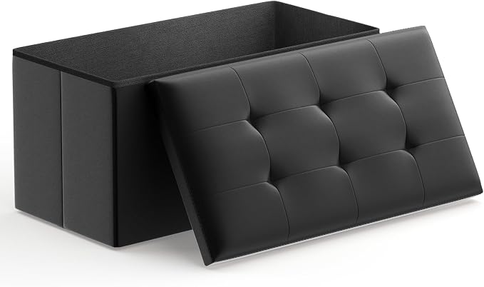 Magshion Folding Storage Ottoman Bench, 30 Inches PU Leather Ottoman Foot Rest, End of Bed Bench, Storage Chest for Living Room, Entryway, Bedroom, 600 lbs Load Capacity, Black