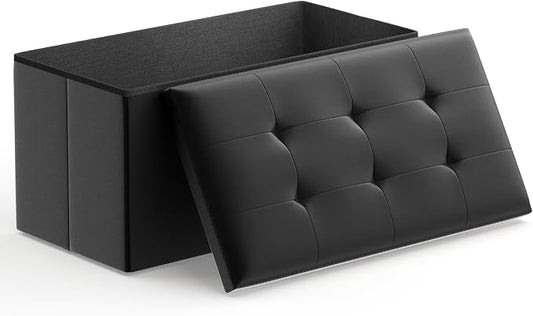 Magshion Folding Storage Ottoman Bench, 30 Inches PU Leather Ottoman Foot Rest, End of Bed Bench, Storage Chest for Living Room, Entryway, Bedroom, 600 lbs Load Capacity, Black