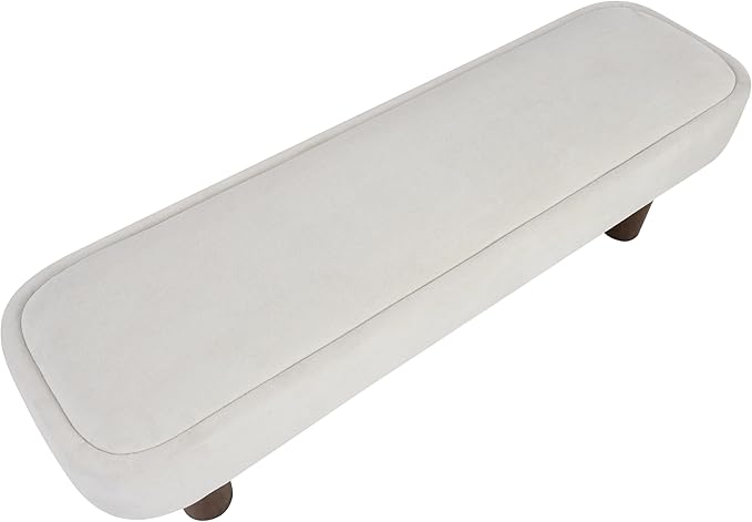 Christopher Knight Home Damas 60.04" Fabric Upholstered Dining Bench, Wooden Entryway Bench, Long Sofa Footstool for Living Room, Bedroom End of Bed Bench, Milky White+Walnut