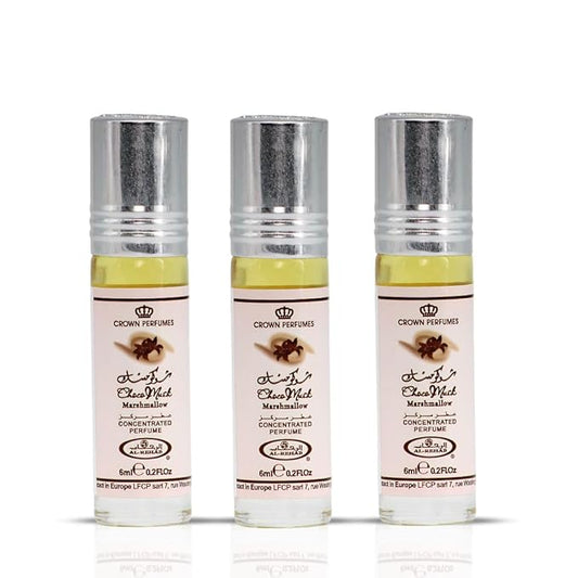 アル・リハブ チョコ ムスク マシュマロ パフュームオイル ロールオン - 6ml (0.2 oz) | ストロベリー、マシュマロ、ココアのグルマン系フレグランス | 甘く、ふんわり、やみつきになる香り | アラビアンデザートの香り (3個パック)