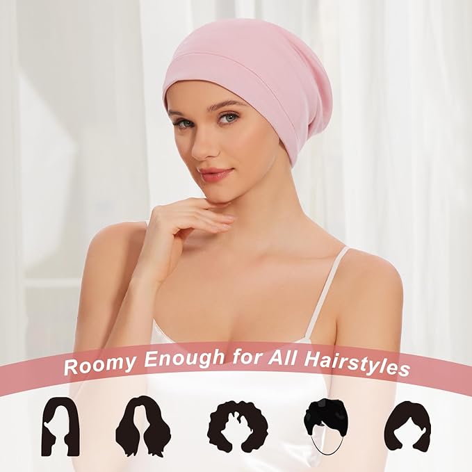 Silk Bonnet for Sleeping Women, Adjustable Silky Satin Lined Sleep Cap, Silk Hair Wrap Slouch Beanie Hat