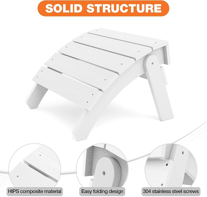 YEFU Adirondack Ottoman Set of 4, Adirondack Foot Rest, Patio Foot Rest, Folding Adirondack Footstool, Weather Resistant for Adirondack Chair, Widely Used for Outdoor, Porch, Backyard, Fire Pits-White