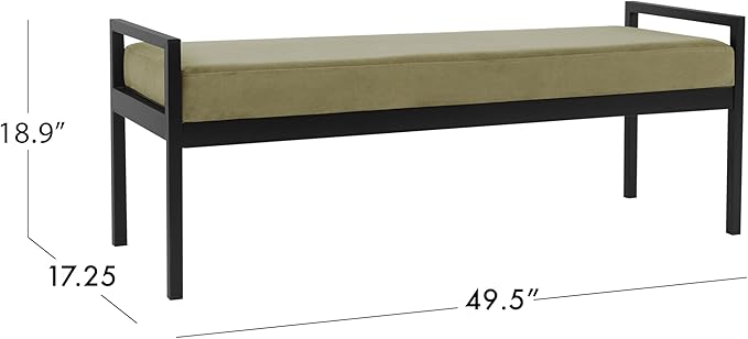 HomePop Modern Velvet Metal Bench| Modern Bench with Metal Leg | Bench for Living Room & Bedroom | Decorative Home Furniture - Light Sage Green Velvet