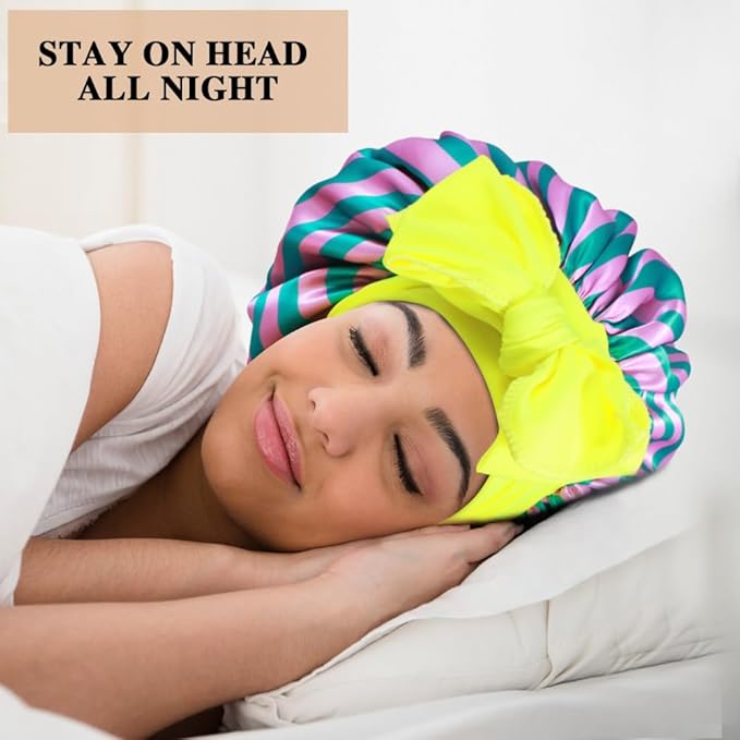 2+3 Large Satin Bonnets with Scrunchies for Women, Hair Bonnet Sleeping Tie Bonnet for Braids Curly Hair