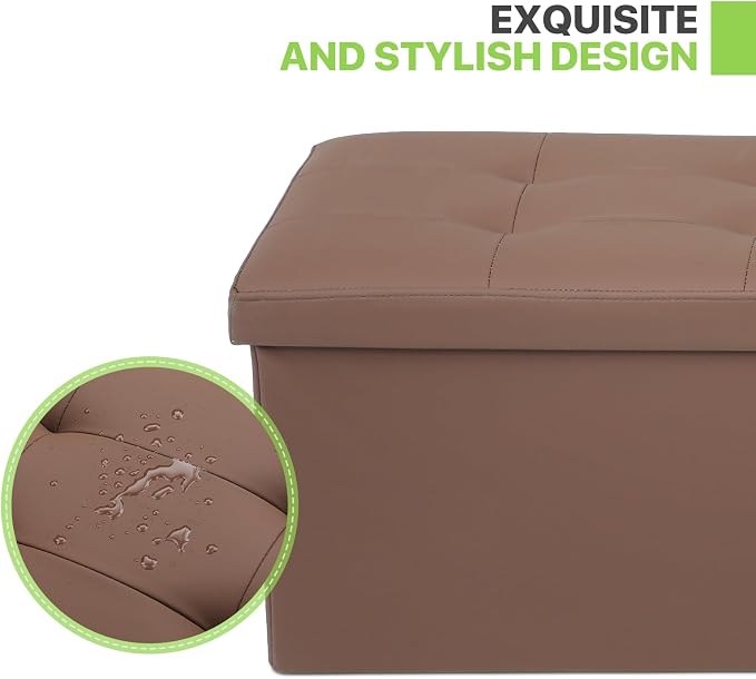 Magshion Folding Storage Ottoman Bench, 43 Inches PU Leather Ottoman Foot Rest, End of Bed Bench, Storage Chest for Living Room, Entryway, Bedroom, 600 lbs Load Capacity, Brown
