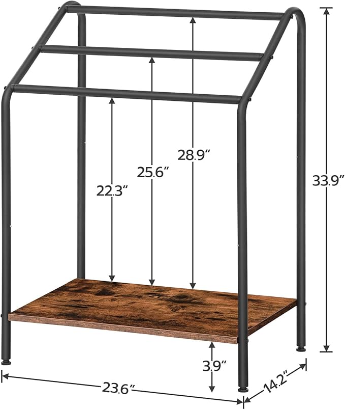 HOOBRO Freestanding Towel-Rack for Bathroom, 3 Tier Blanket Rack for Living Room, 23.6" L x 14.2" W x 33.9" H, Quilt Blanket Ladder Holder, Drying and Display Rack, Rustic Brown and Black BF63LB01