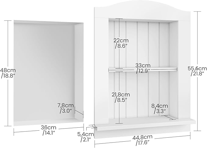CHOEZON Recessed Wall Niche, 2-Tier Recessed Medicine Cabinet, Bathroom Cabinet Wall Mount, Bamboo Medicine Organizer, Wall Storage Cabinet, for Bathroom, Living Room, Kitchen, White