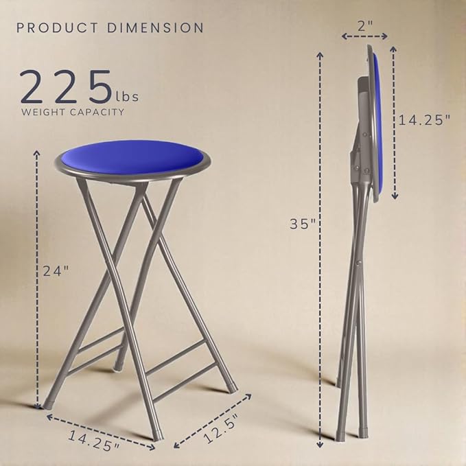 Lavish Home Folding Stool - Backless 24-Inch Stool with 225lb Capacity for Kitchen or Rec Room - Portable Indoor Counter Bar Stools (Blue)