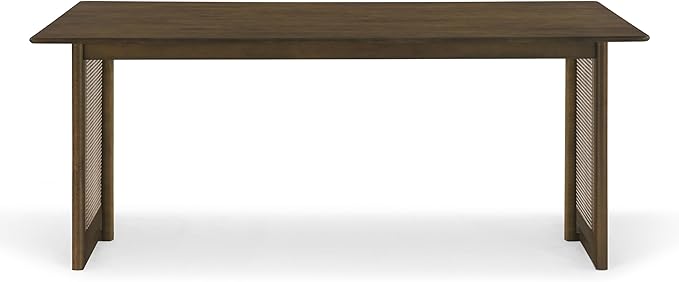 Merax Rustic Wooden Rectangular Kitchen Table with Rattan Accents Legs, Farmhouse 70.87''L Dinning Table for Living Room, Kitchen, Dining Room,800 lbs Capacity, Walnut