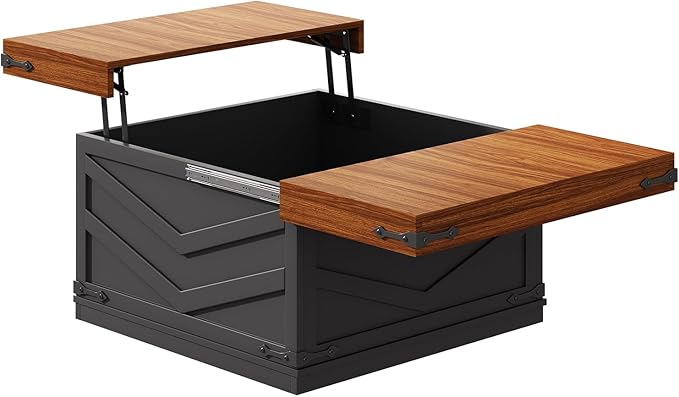 UNIQUITE 31.5'' Lift Top Coffee Table, Sliding Top Square Center Table with Large Hidden Storage Organizer, Multi-Functional Farmhouse Coffee Tables for Living Room, Bedroom, Home Office, Black