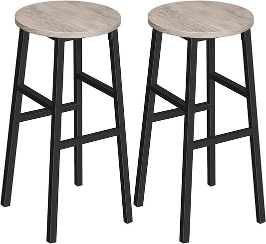 MAHANCRIS Bar Stools, Set of 2 Round Bar Chairs with Footrest, 28 Inch Kitchen Breakfast Bar Stools, Industrial Stools, Easy Assembly, for Dining Room, Kitchen, Greige BAHG02701