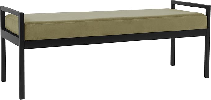 HomePop Modern Velvet Metal Bench| Modern Bench with Metal Leg | Bench for Living Room & Bedroom | Decorative Home Furniture - Light Sage Green Velvet