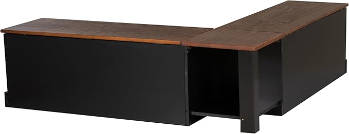 Linon Harris Black and Walnut Backless Kitchen Dining Nook with Hidden Storage Bench Space