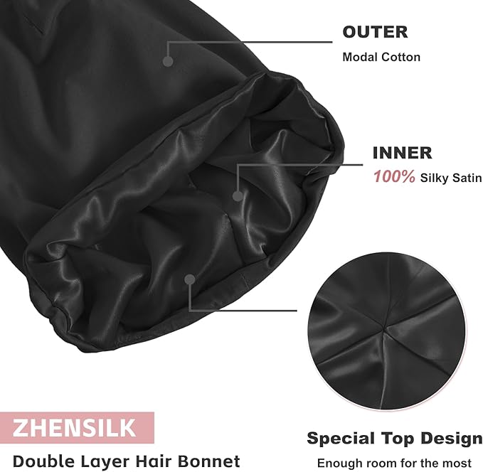 Silk Bonnet for Sleeping Women, Adjustable Silky Satin Lined Sleep Cap, Silk Hair Wrap Slouch Beanie Hat