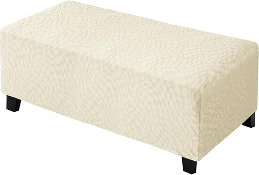 ZNSAYOTX 2026 Rectangle Ottoman Cover (L:57"-75") Super Stretch Soft Footrest Slipcover Form Fit, Universal Folding Foot Stool Covers with Non-Slip Elastic Band, Fashion Jacquard Texture, Beige