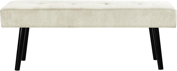 Comfy to go Entryway Bench - Beige Bench for Bedroom, Modern Ottoman End of Bed, Corduroy Padded Benches for Living Room, Foyer, Mudroom, Hallway - 39" L x 14" W x 17" H