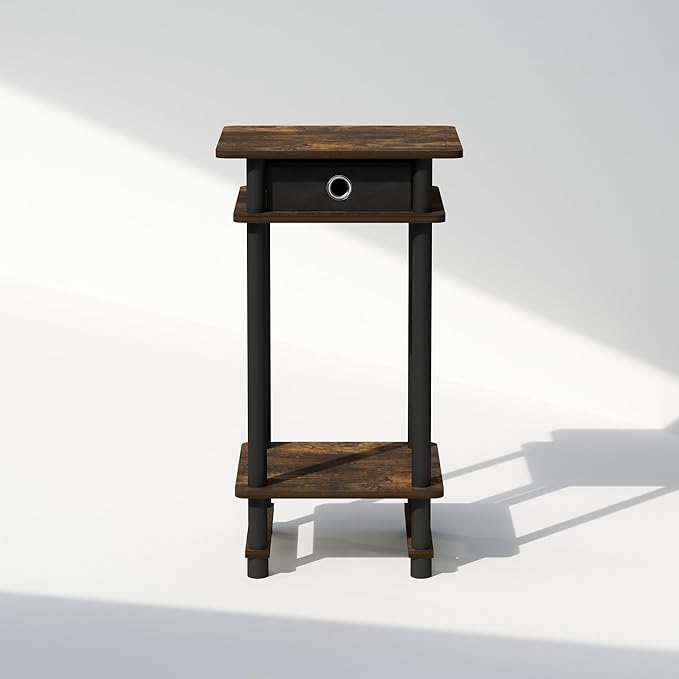 Furinno Turn-N-Tube Tall Nightstand with Bin, 1-Pack, Plastic Poles, Amber Pine/Black