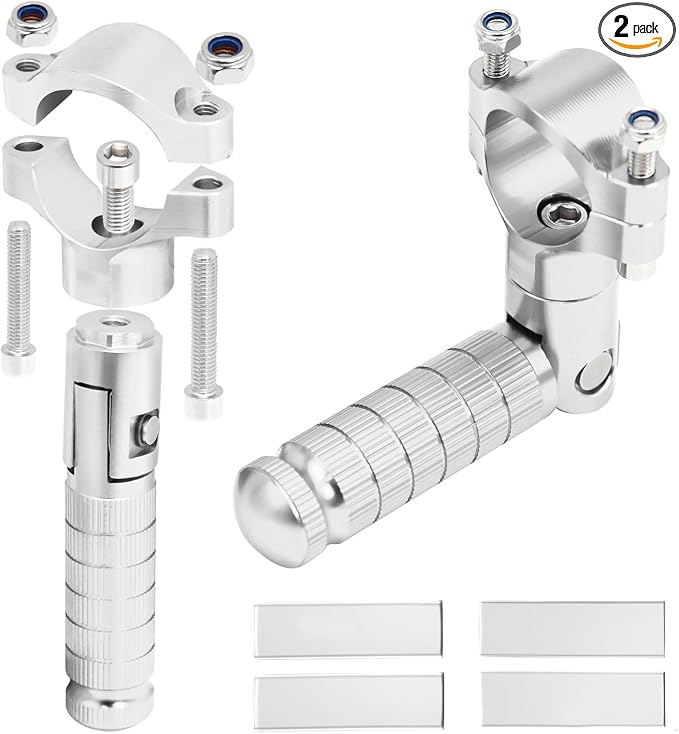 Foot Pegs Non-sliding Footrest Motorcycle Bicycle Folding Foot Pegs 90 Degree Foldable Electric Motorbike Passenger Footrests Rearsets Rear Set Footpegs Foot Rest Pedals (Silver)