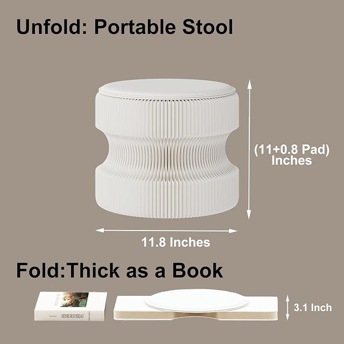 Accordion Folding Stool, Modern White Kraft Paper Honeycomb Ottoman, Collapsible Portable Footrest Stool, Fold Up Under Desk Seat for Office Entryway Living Room Small Space (11 Inch, White)